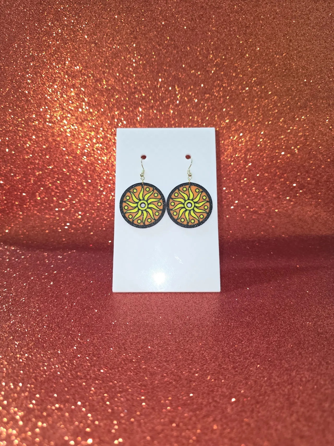 Fiery wheel earrings view 2