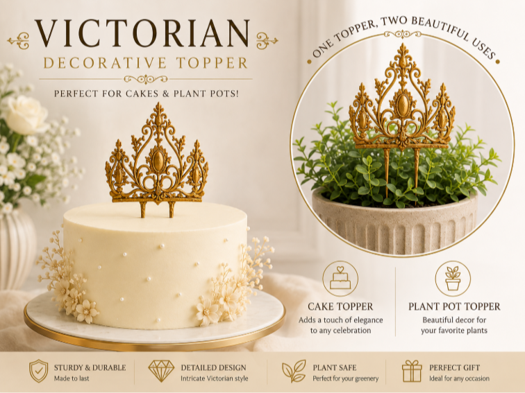 Victorian Crown Topper–Cake & Plant Pot Decoration