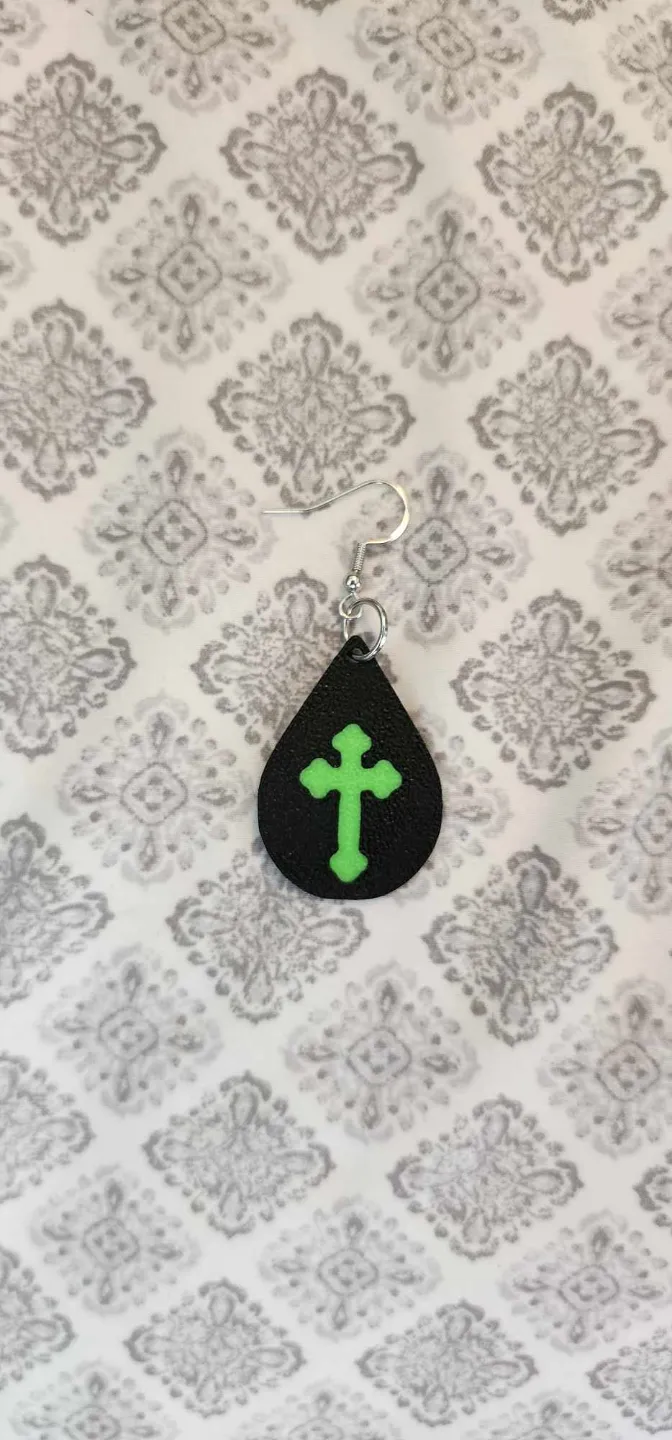 Tear drop cross earrings view 2