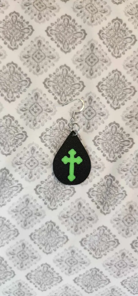 Tear drop cross earrings view 2