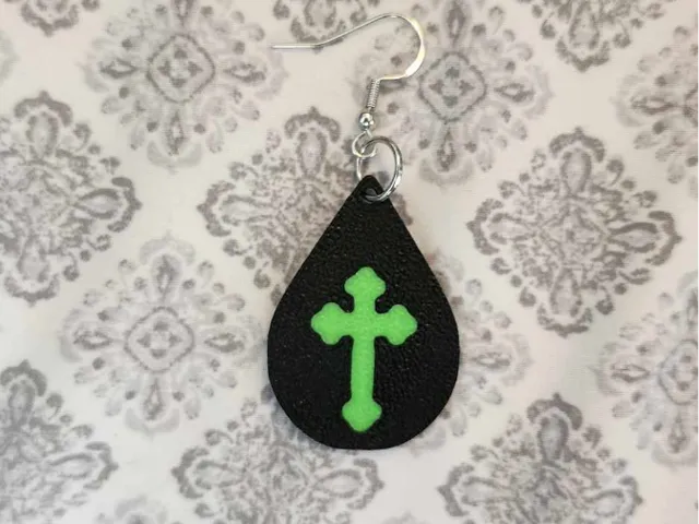 Tear drop cross earrings