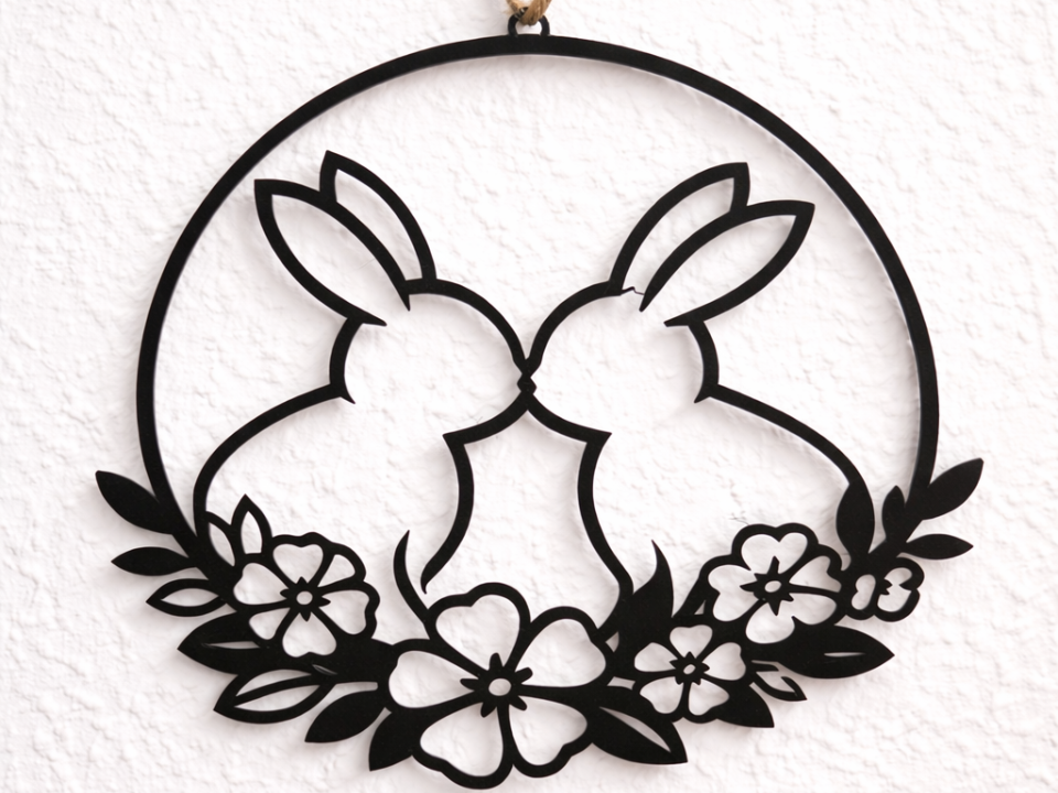 Hasen-Wanddeko im Kreis – Frühling Silhouette
