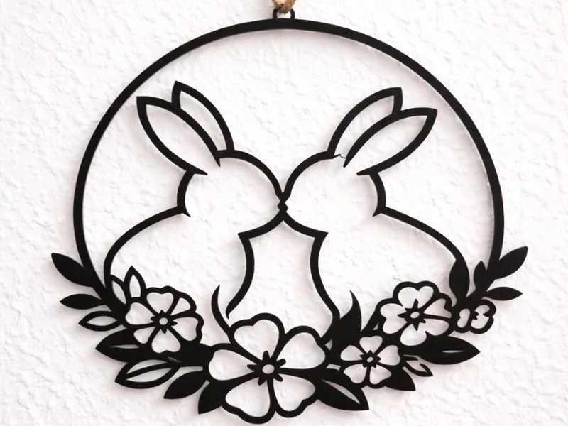Hasen-Wanddeko im Kreis – Frühling Silhouette