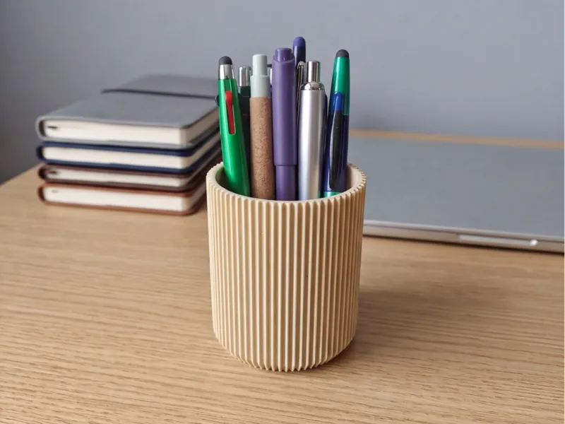 Pen Holder Striped, Pencil Cup Ribbed