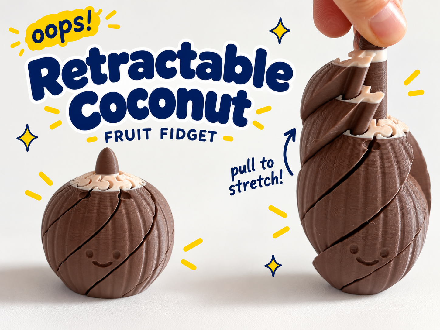 Retractable Coconut Fidget Toy 3D model