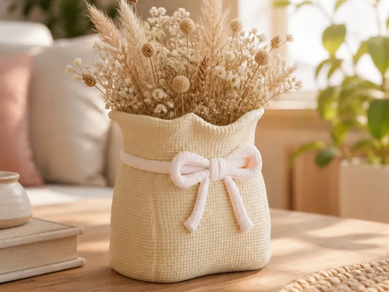 Jute Fabric Bag Vase - Cozy Natural Decor