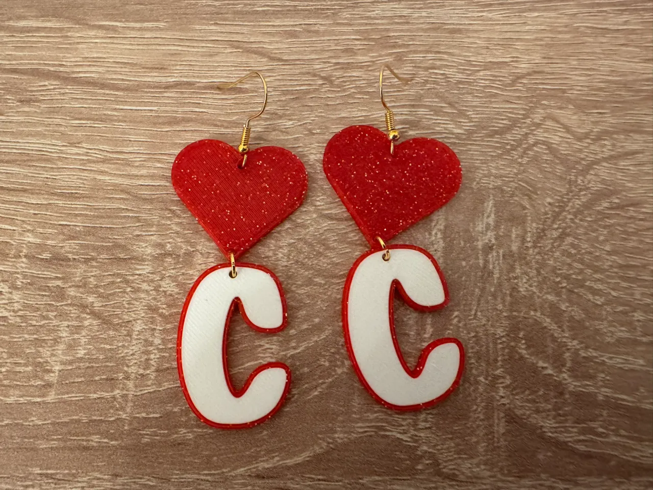 Valentine's Earrings with Letter C view 2