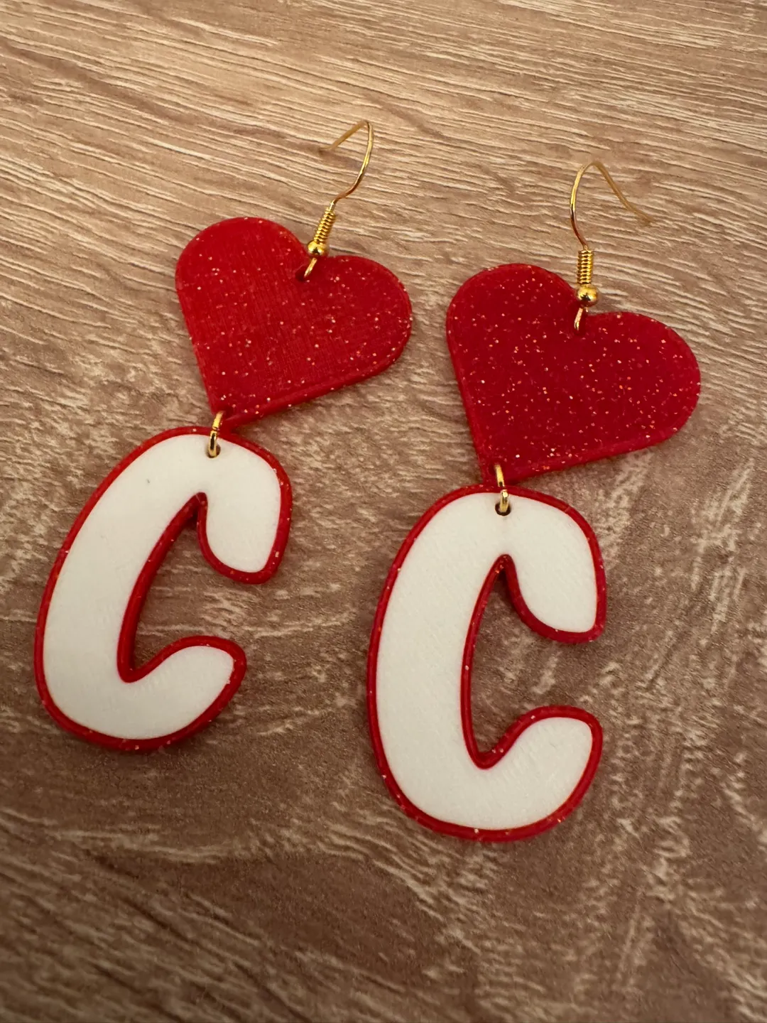 Valentine's Earrings with Letter C view 3