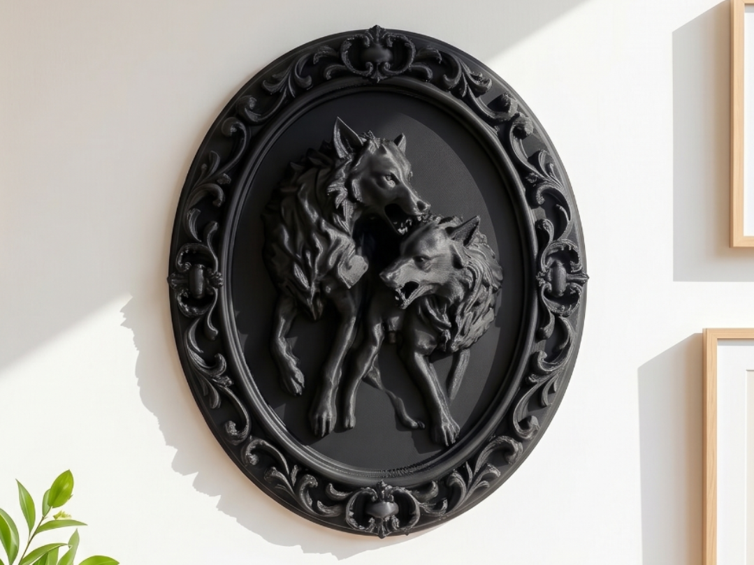 Baroque Twin Wolf Ornate Wall Plaque