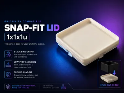 Gridfinity Snap-Fit Lid 1x1x1u