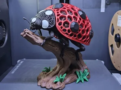 Voronoi Ladybug on a Branch Figure - 3D Sculpture