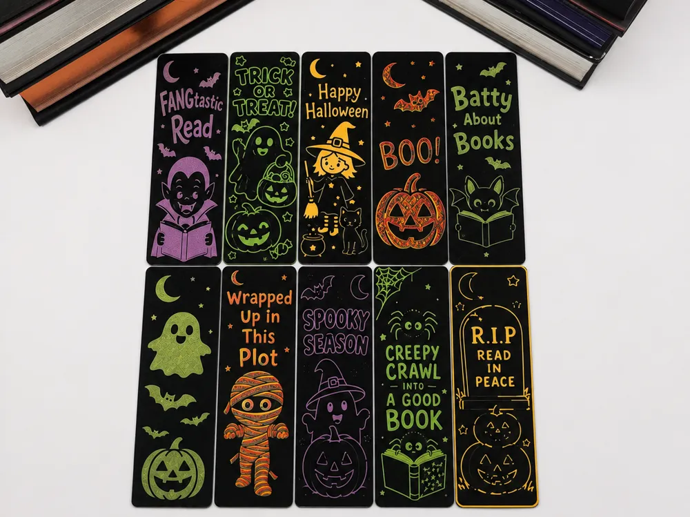 Accesorio de lectura: Halloween Bookmarks 10 Pack ~ Spooky Bookmark Set. Referencia del modelo original.