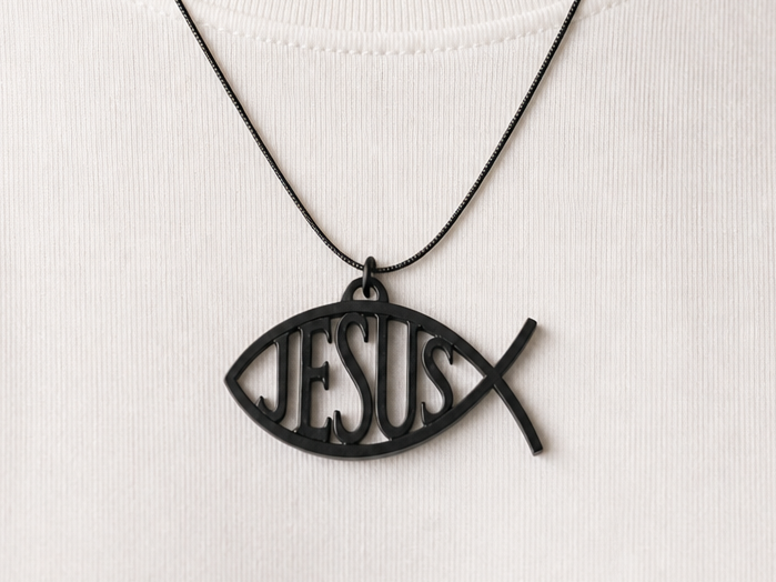 Ichthys Jesus Fish Pendant - Black Jewelry Charm