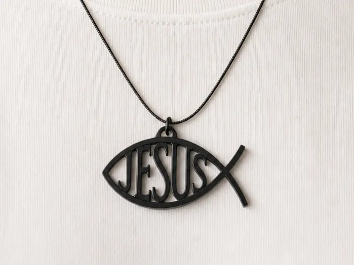 Ichthys Jesus Fish Pendant - Black Jewelry Charm