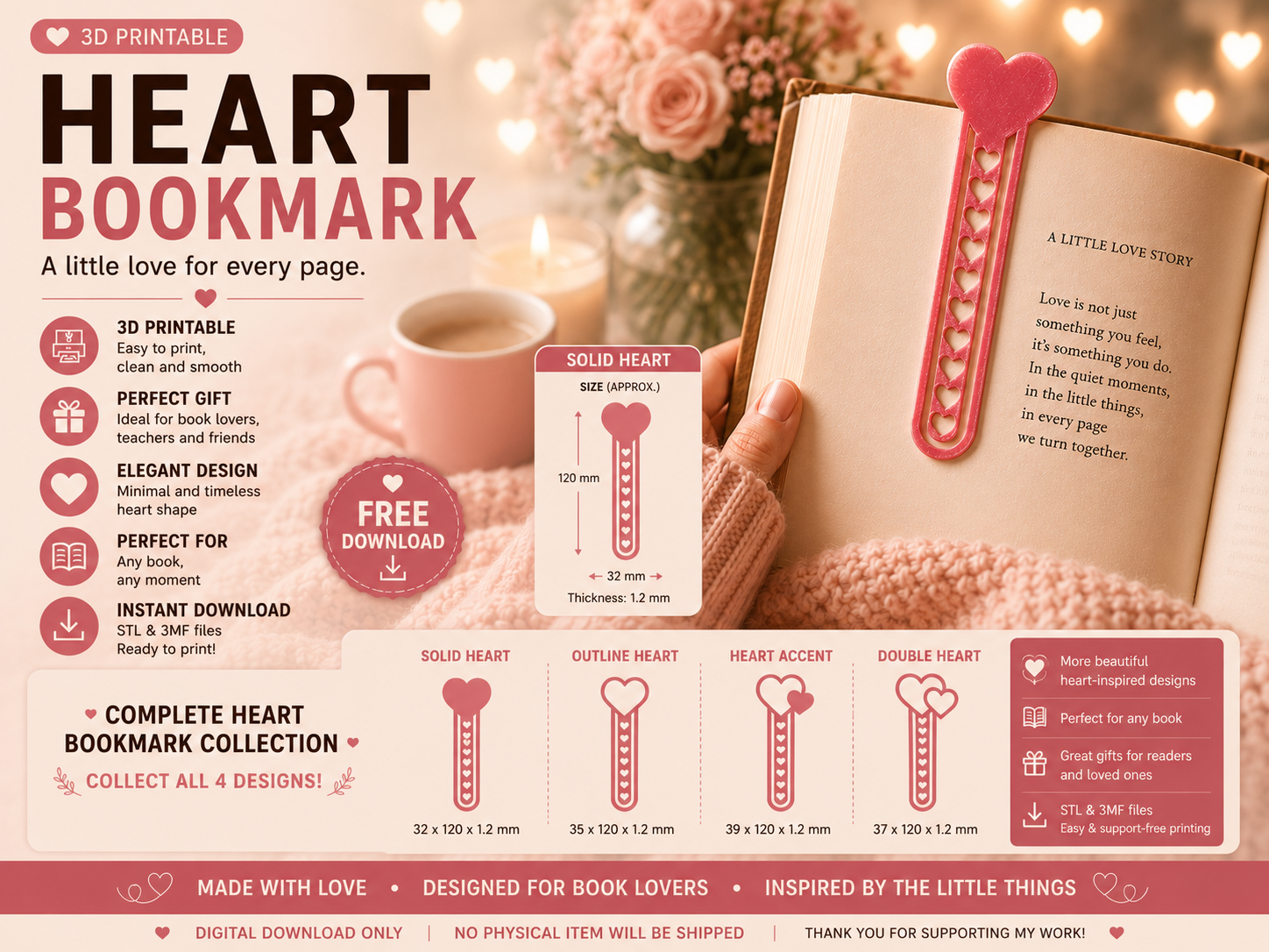 Solid Heart Bookmark | Valentine Bookmark