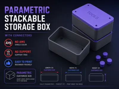 Parametric stackable storage box-Custom Engraving