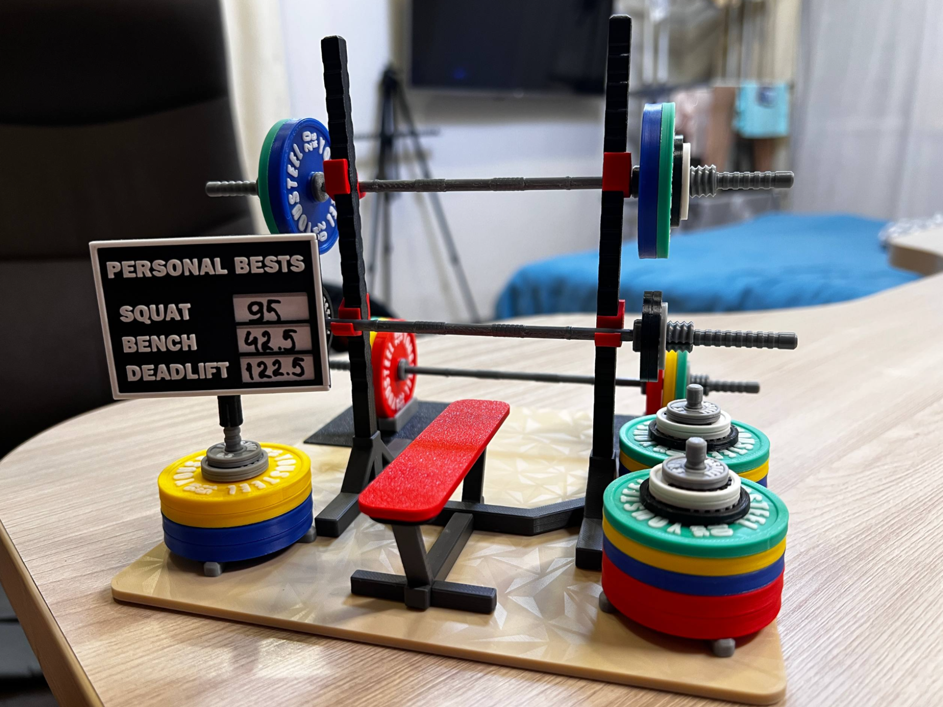 Mini Power Rack with Barbell, Plates & PR Board