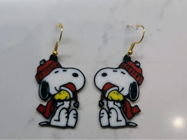 Snoopy Woodstock Christmas Earrings Doublesided