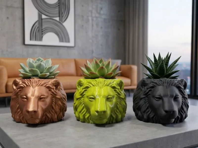 Modern 3D Lion Succulent Planter Set