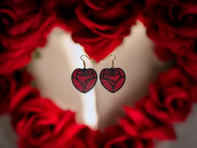 Heart rose earrings