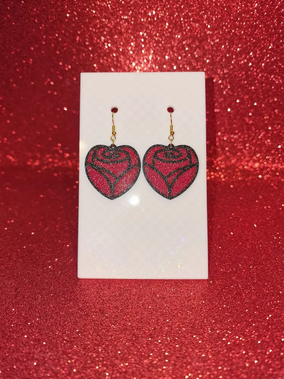 Heart rose earrings view 2