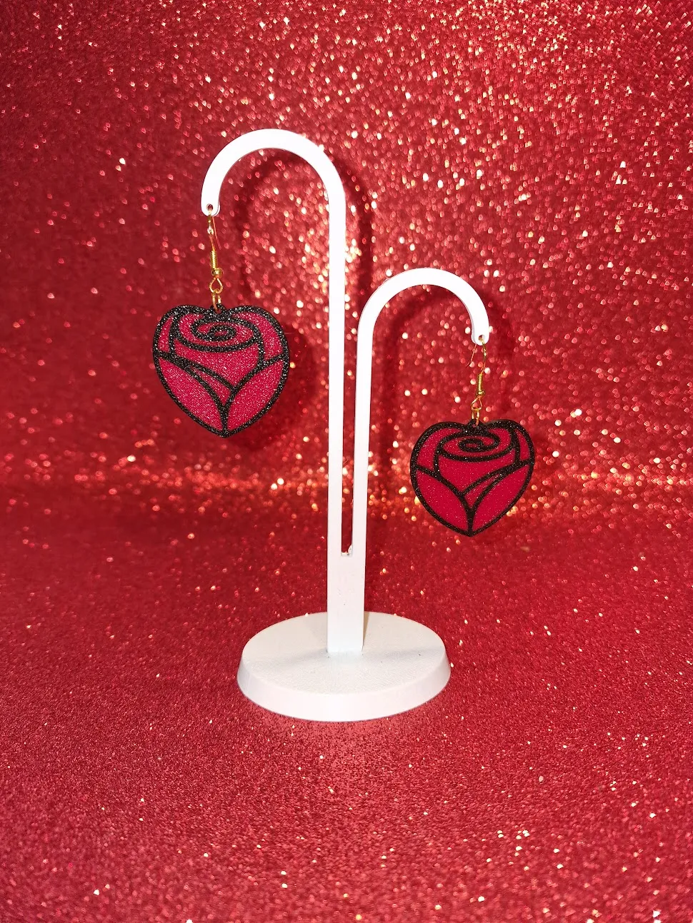 Heart rose earrings view 3