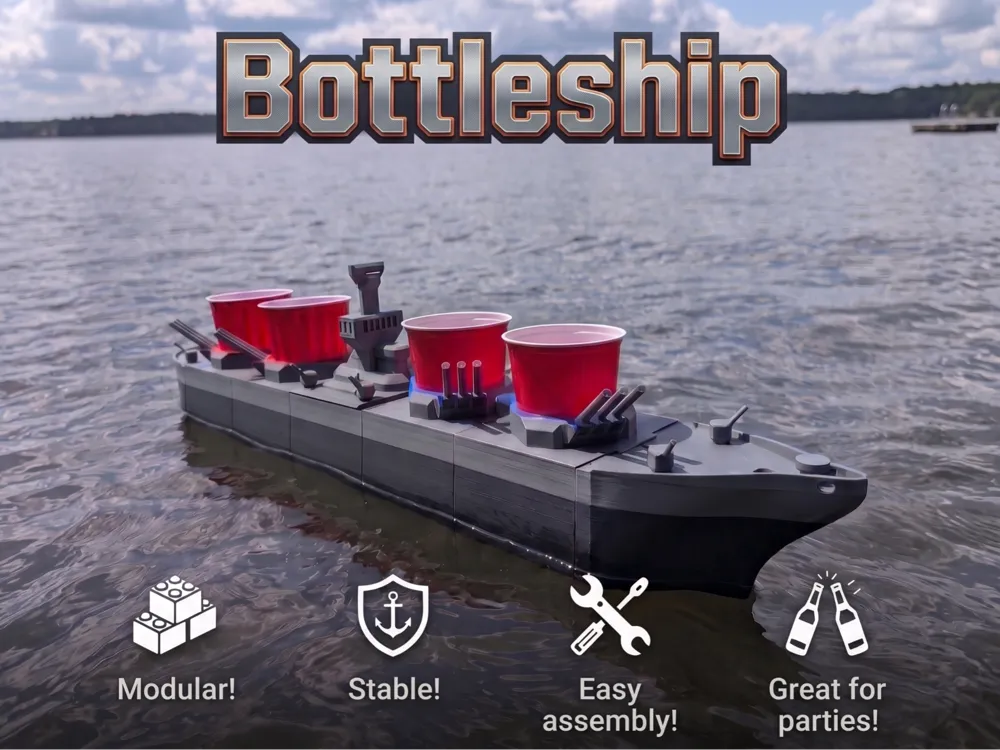 Letrero o emblema decorativo: Bottleship - Ultimate floating beverage carrier. Referencia del modelo original.