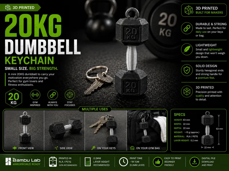 Dumbbell Keychain 20KG – Strength in Your Pocket