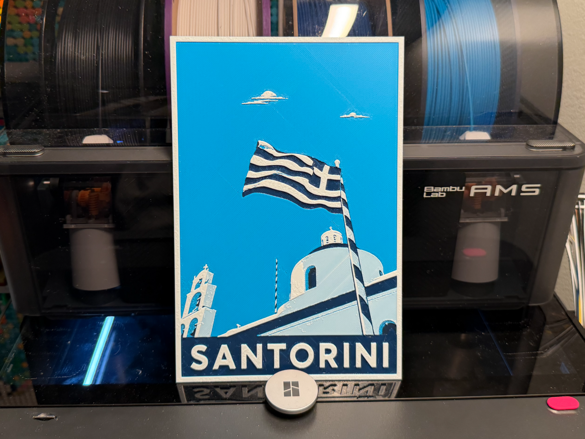 Santorini Greece Blue Dome Building/Flag HueForge