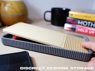 Discreet Bedside storage caddy. Nightstand tray