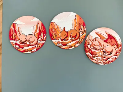 Coaster set: Charmander, Charmeleon and  Charizard