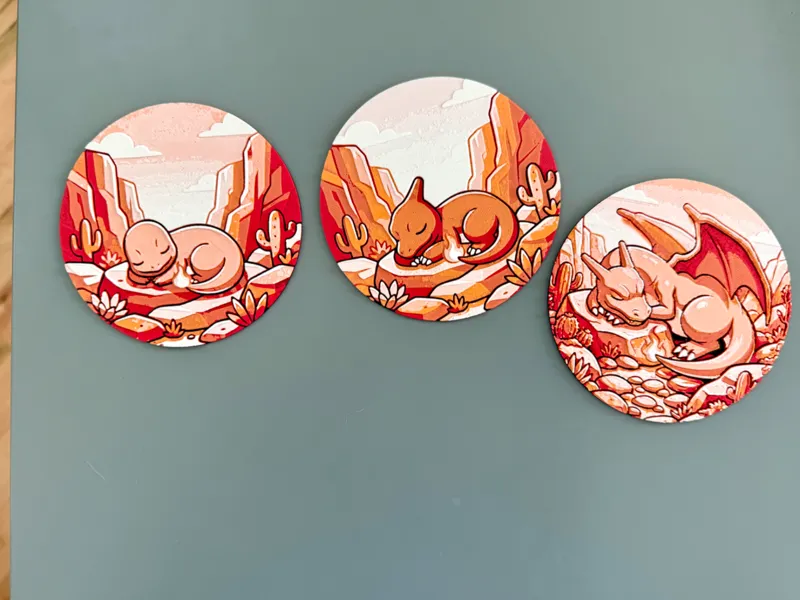 Coaster set: Charmander, Charmeleon and  Charizard