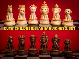 Cute Children's Animal Chess Set