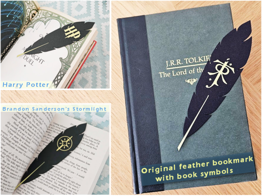 Original feather bookmark with various symbols