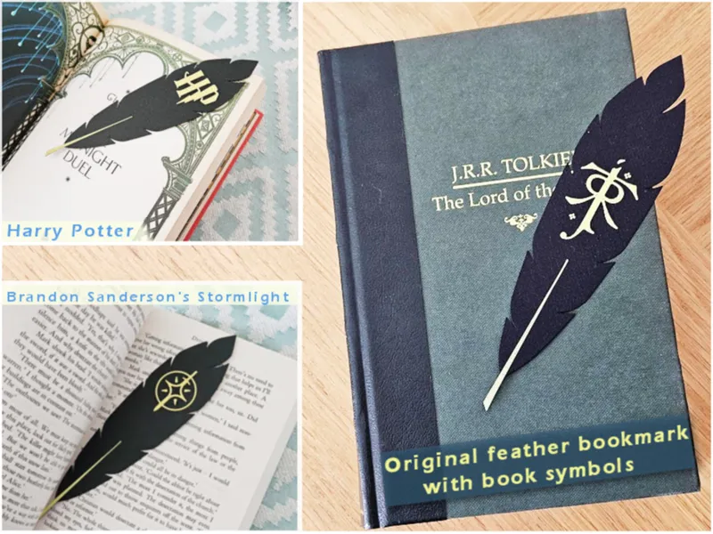 Original feather bookmark with various symbols