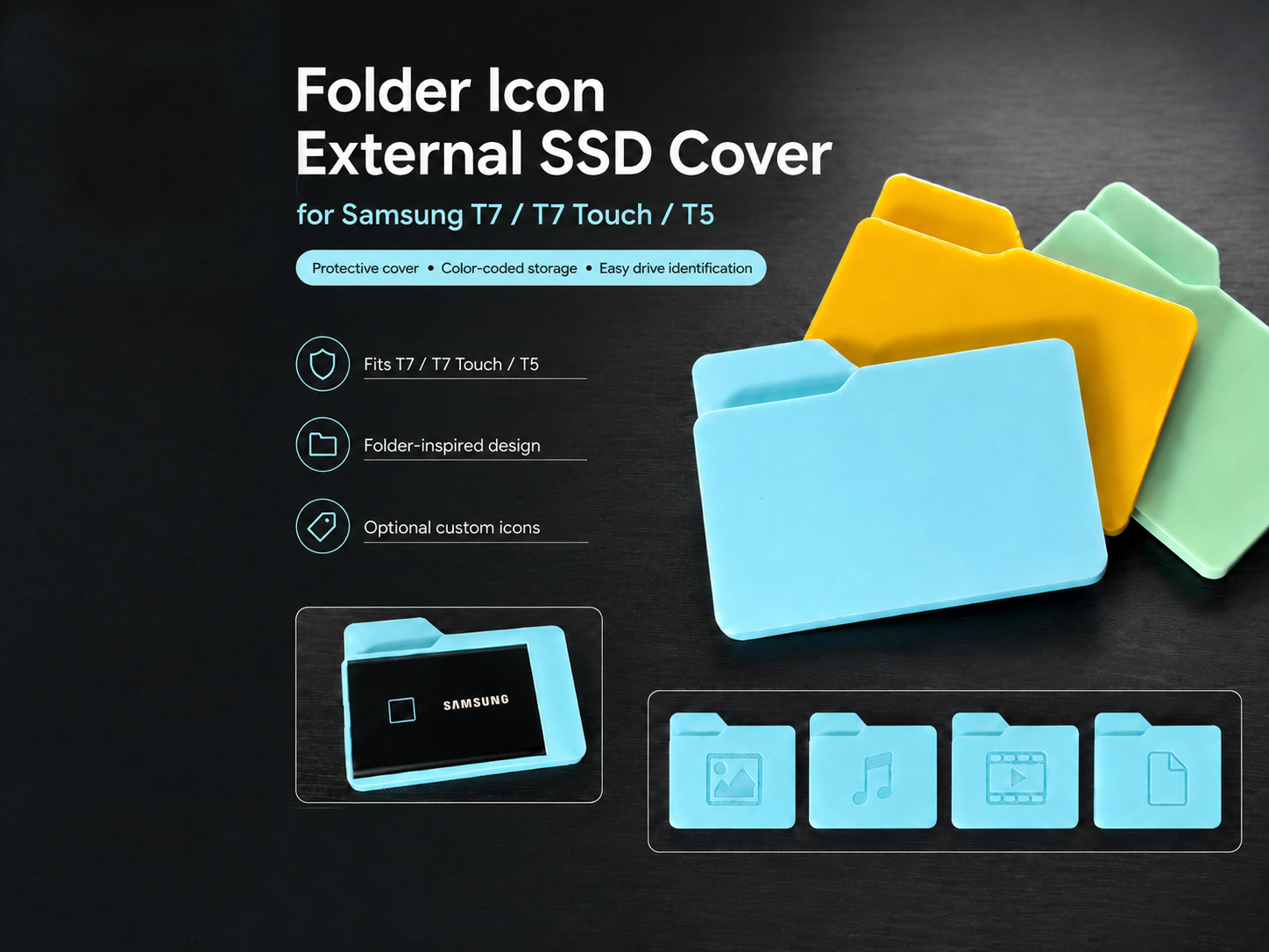 Folder Icon External SSD Cover for Samsung T7 / T5