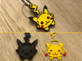 8-bit Pikachu Multipart Keychain, No-Glue Assembly