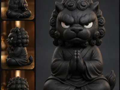 Grumpy Zen Lion Monk Figurine