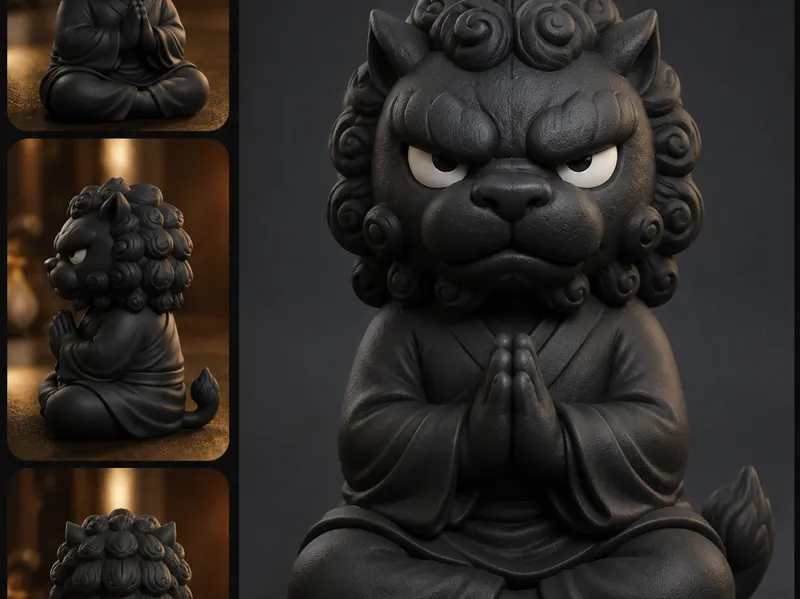 Grumpy Zen Lion Monk Figurine