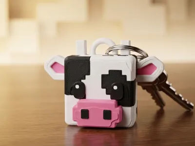 Pixel Cow key chain