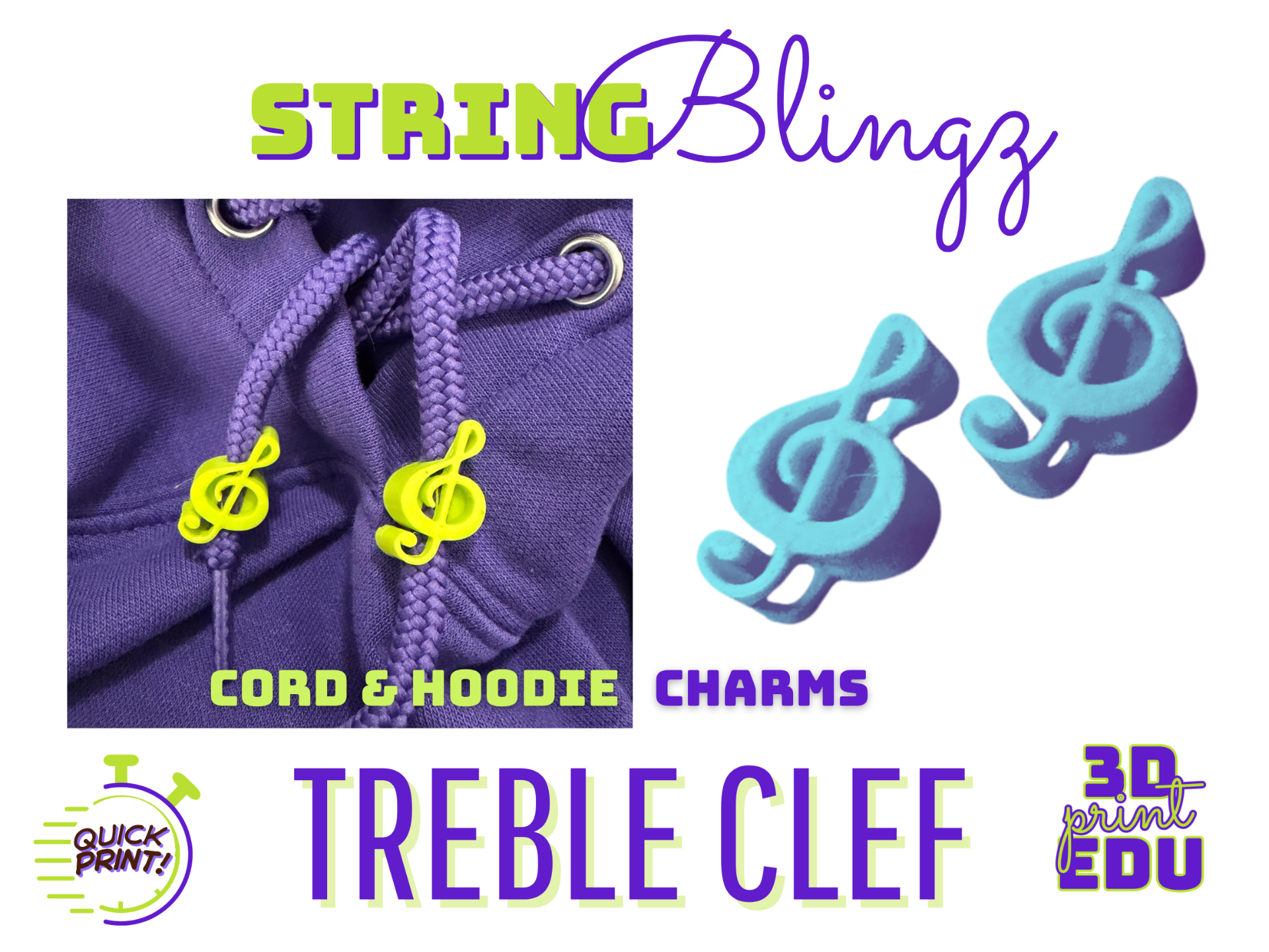Treble Clef StringBlingz | Hoodie Cord Charms