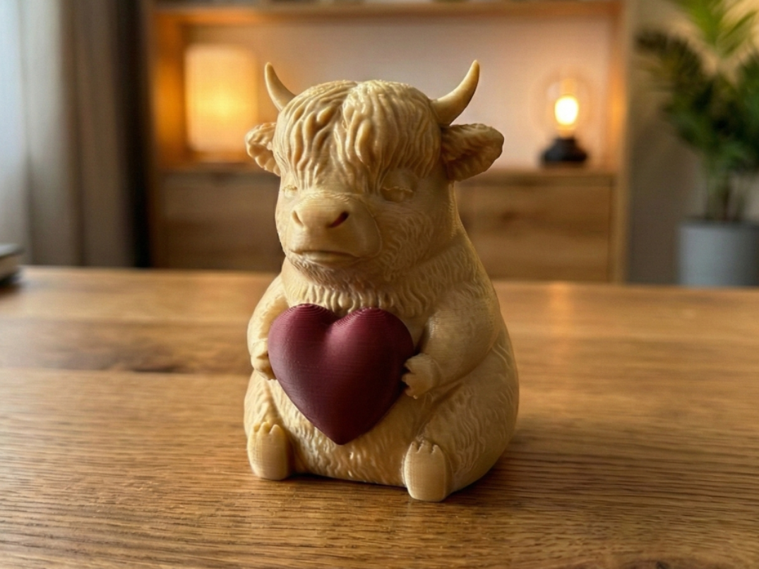 Loving Baby Highland Cow - Holding Heart