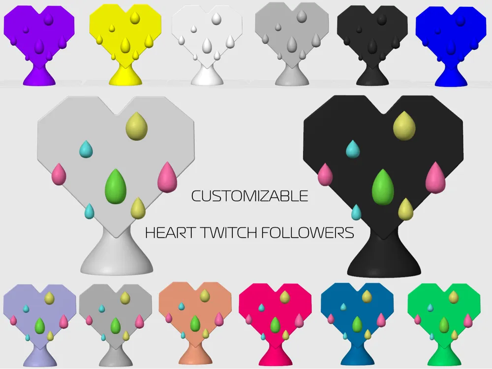 HEART FOLLOWERS TWITCH (CUSTOMIZABLE BASE OR WALL) - Free 3D Print ...