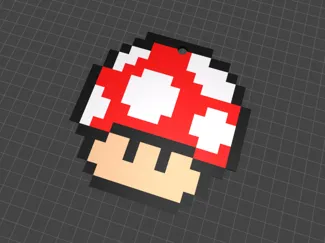 Mario Red Mushroom Pixel Keychain 3D Model
