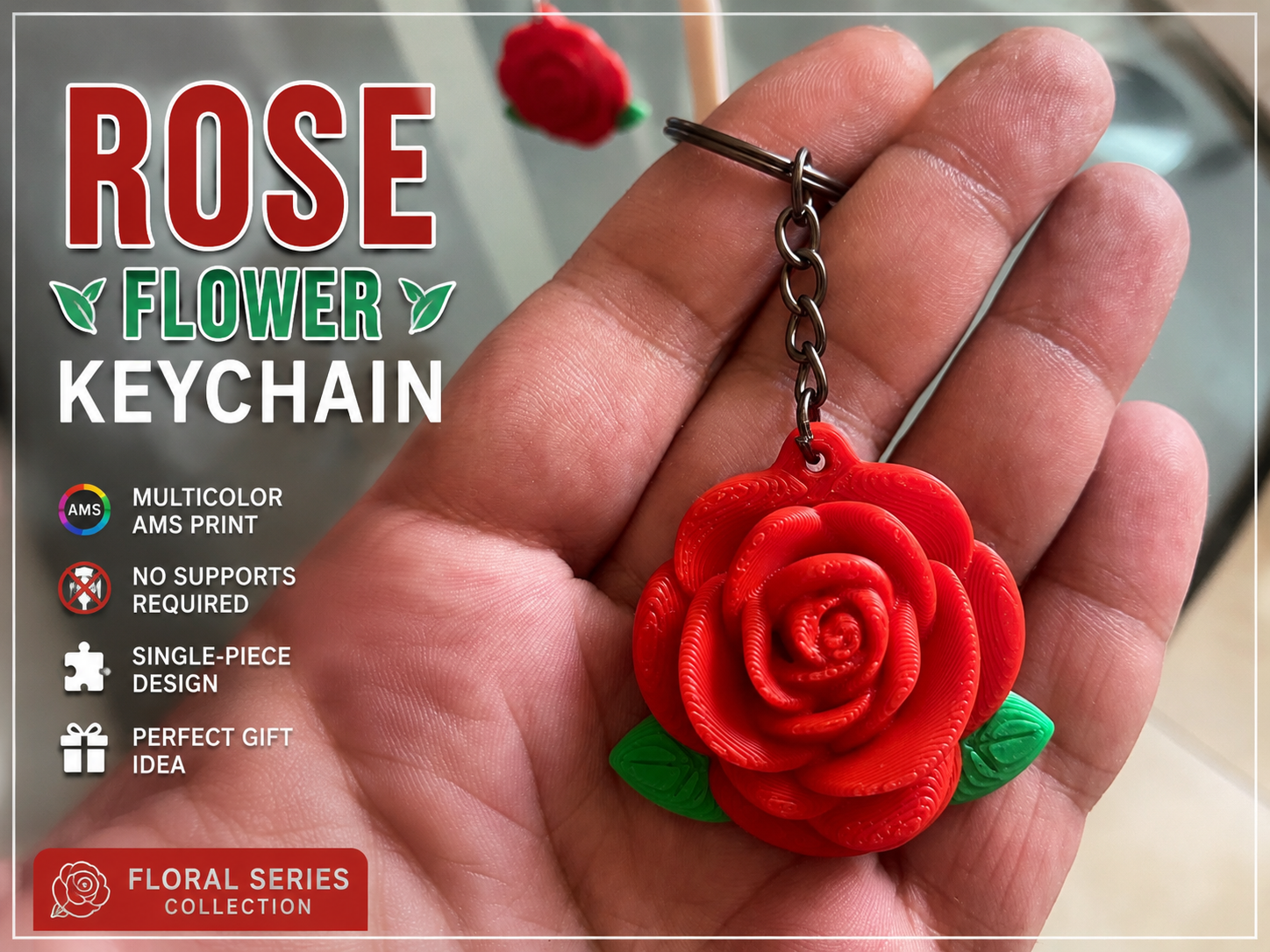 Rose Flower Keychain – Multicolor AMS Print