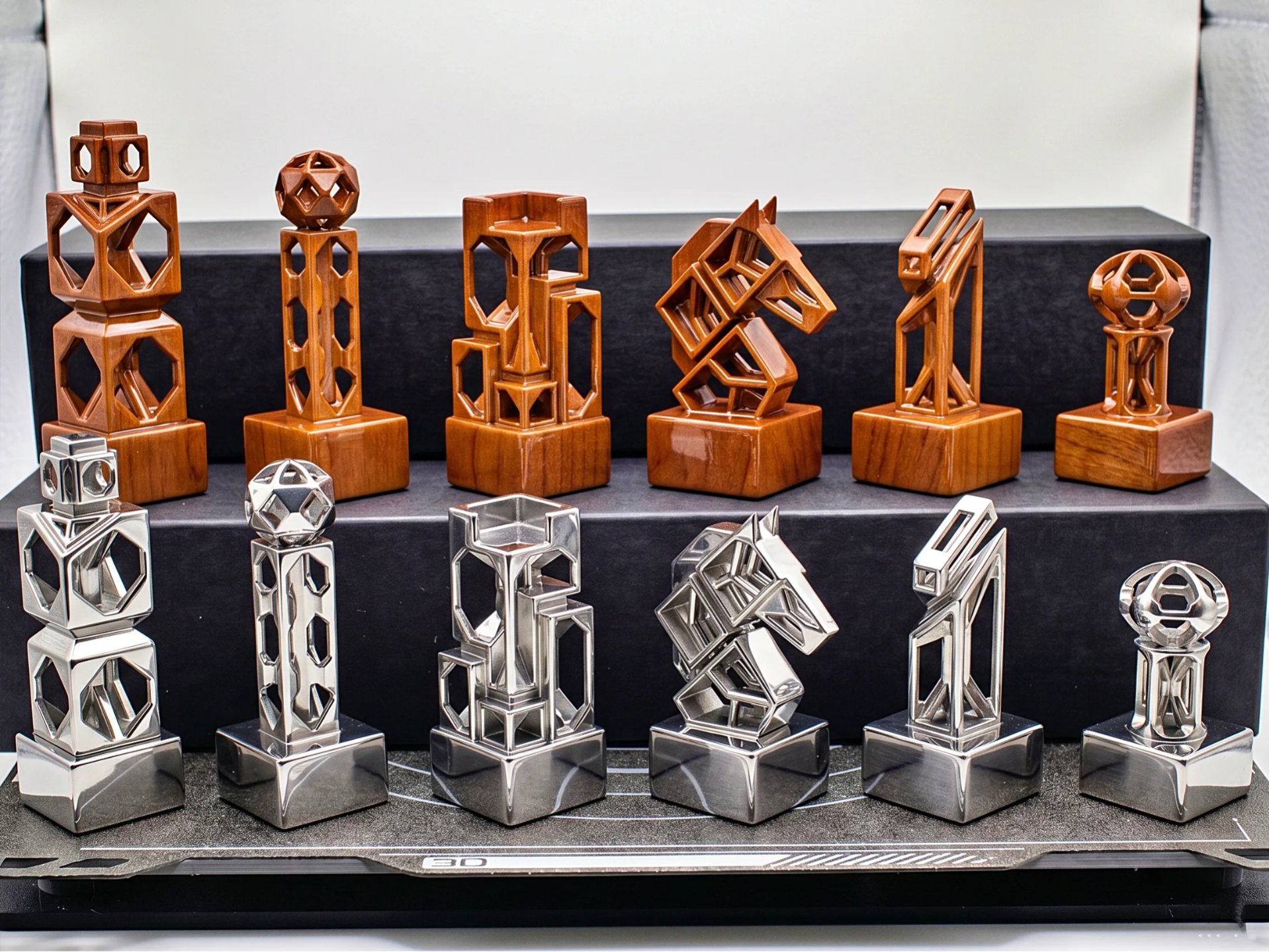Geometric Lattice Chess Set STL (Modern Design)