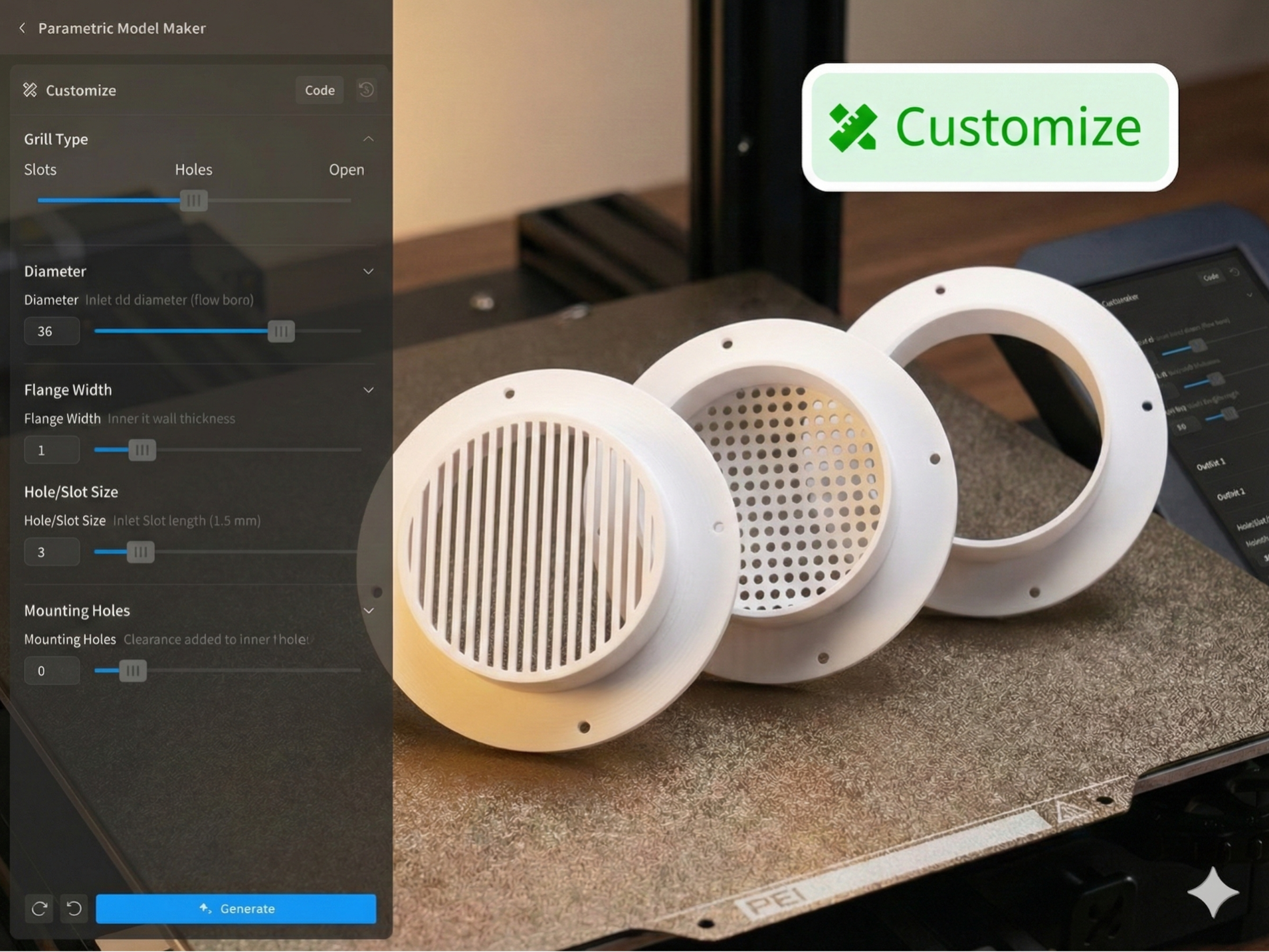 Customizable Round Vent Grill Cover (Parametric)