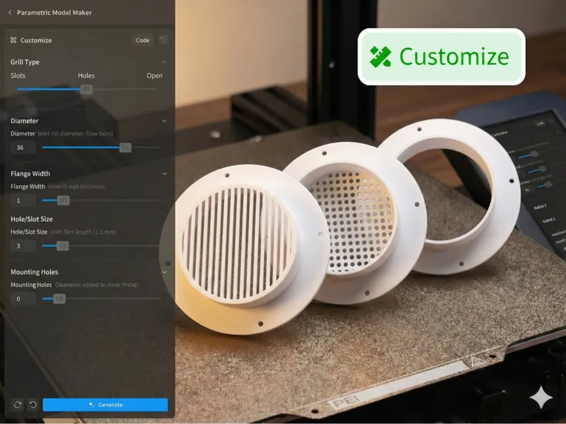 Customizable Round Vent Grill Cover (Parametric)