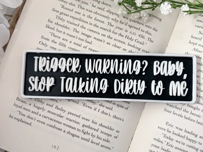 Trigger Warining Bookshelf Sign