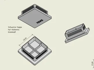 Endkappe 60x60 Rohrprofil, für 2 Wandstärken:51/53